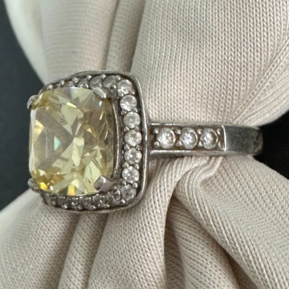 Custom Made .925 Sterling Silver Yellow Stone Woman Cocktail Ring Sz 9 Jewelry